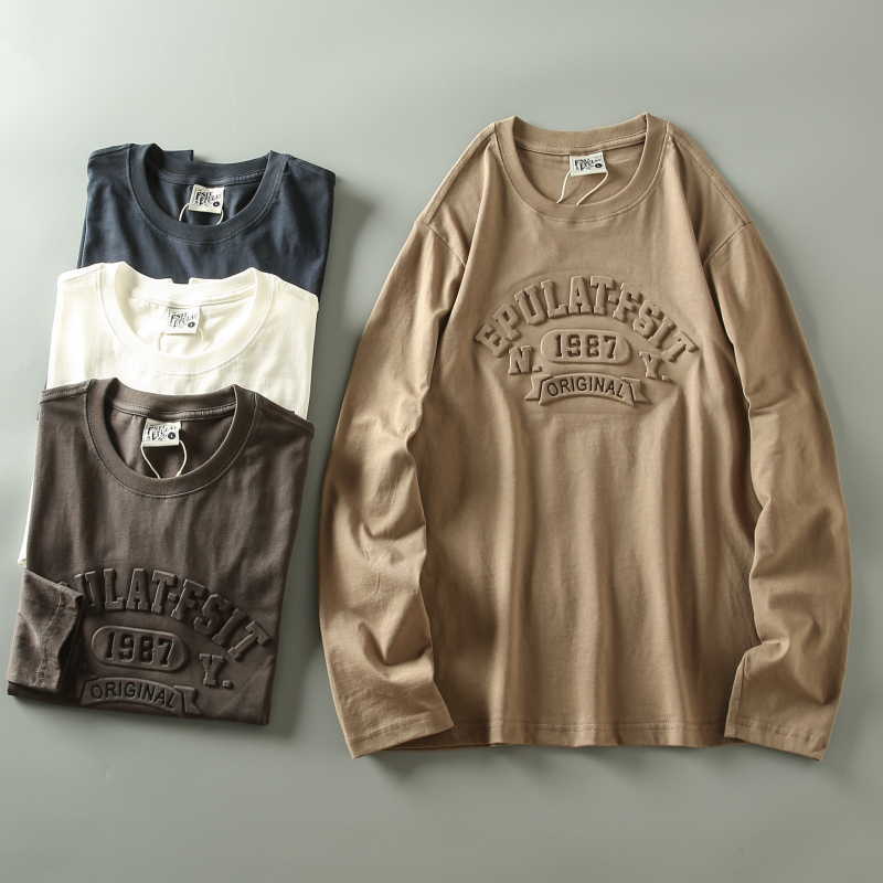 长袖美式休闲男士立体字母T恤潮