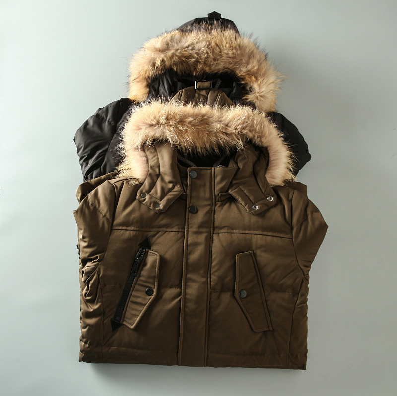 冬季新款貉子毛领男士连帽时尚休闲中长款保暖工装派克羽绒服外套