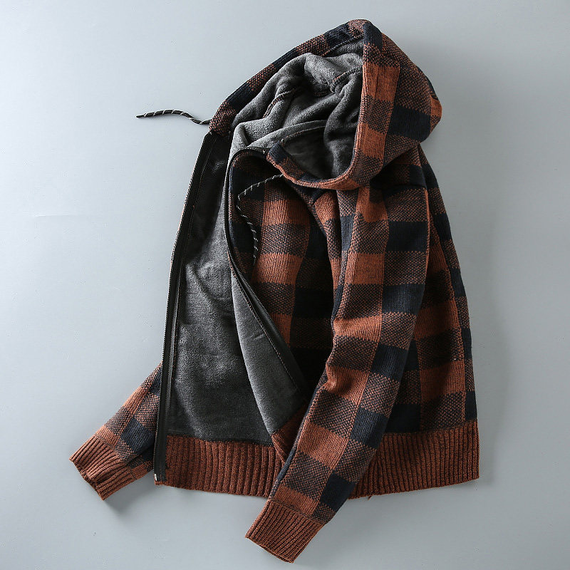 秋冬新款男士加绒加厚保暖针织开衫夹克连帽休闲格子外套上衣,男装,针织衫/毛衣,淘宝优惠券,粉丝福利购,淘宝优惠卷