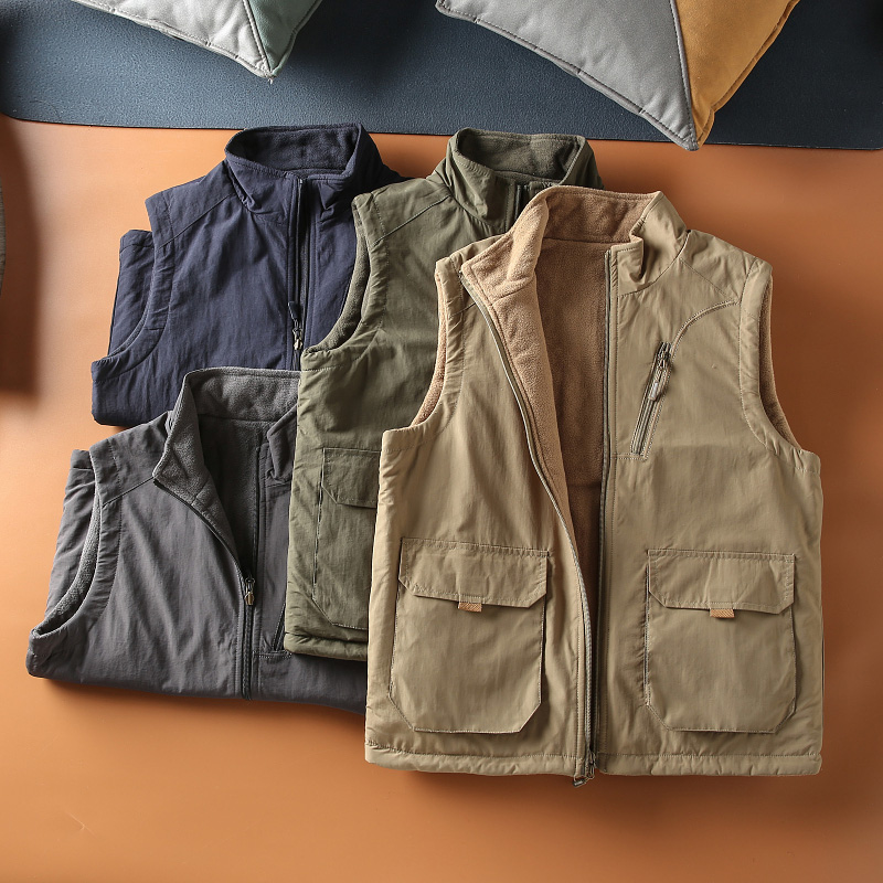 秋冬男立领双面穿摇粒绒马甲外套