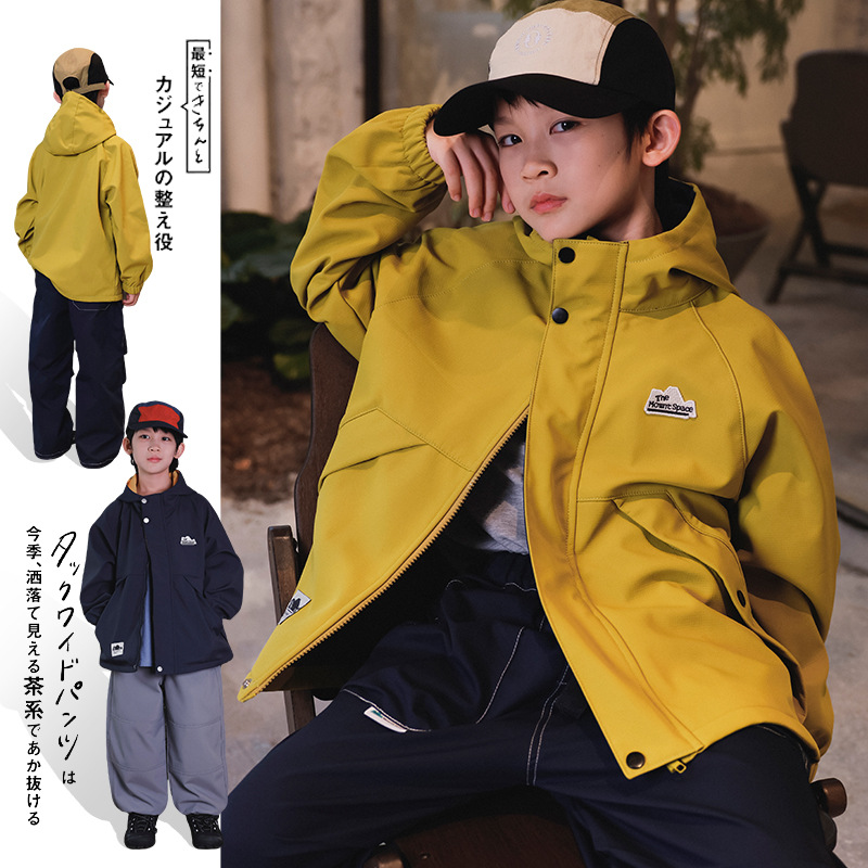 猿宝社儿童冲锋衣中大童连帽外套2025秋冬新款户外帅气男童一体绒