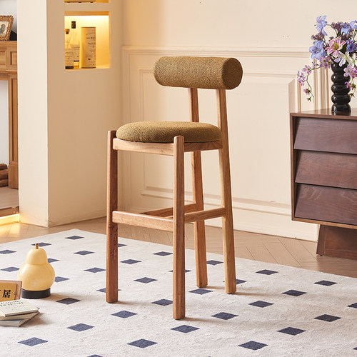 文艺复古法式实木吧台椅