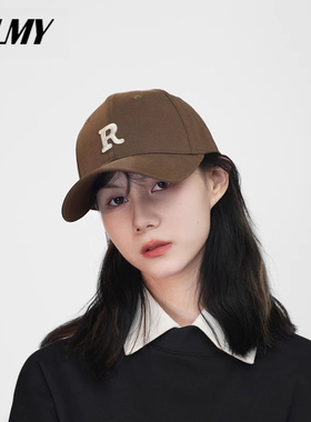 2025新款R标网红棒球帽女秋冬时尚百搭加深大头围鸭舌帽子显脸小