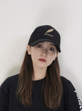 秋冬棒球帽羽毛刺绣帽子时尚百搭大帽檐遮阳显脸小硬顶棒显气质女