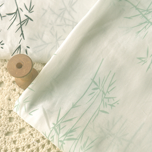 黑绿色竹叶聚脂纤维 夏秋diy自制上衣连衣裙子服装窗帘餐桌布面料