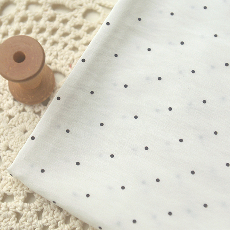 米白黑小圆点纤丝棉 秋衬衫连衣裙上衣发圈娃衣汉服文艺百搭面料