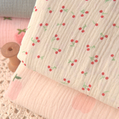 睡裙面料 宝宝服装 清新樱桃猫咪泡泡双层纯棉布料 森系连衣裙童装