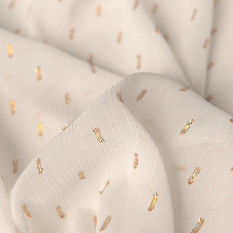 金色闪条烫金肌理褶皱薄雪纺布料 连衣裙子防晒衫汉服装围巾面料