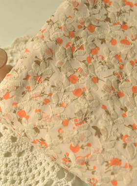 重磅橙色绣花聚酯纤维布料  自制长裙旗袍汉服装茶服窗帘抗皱面料