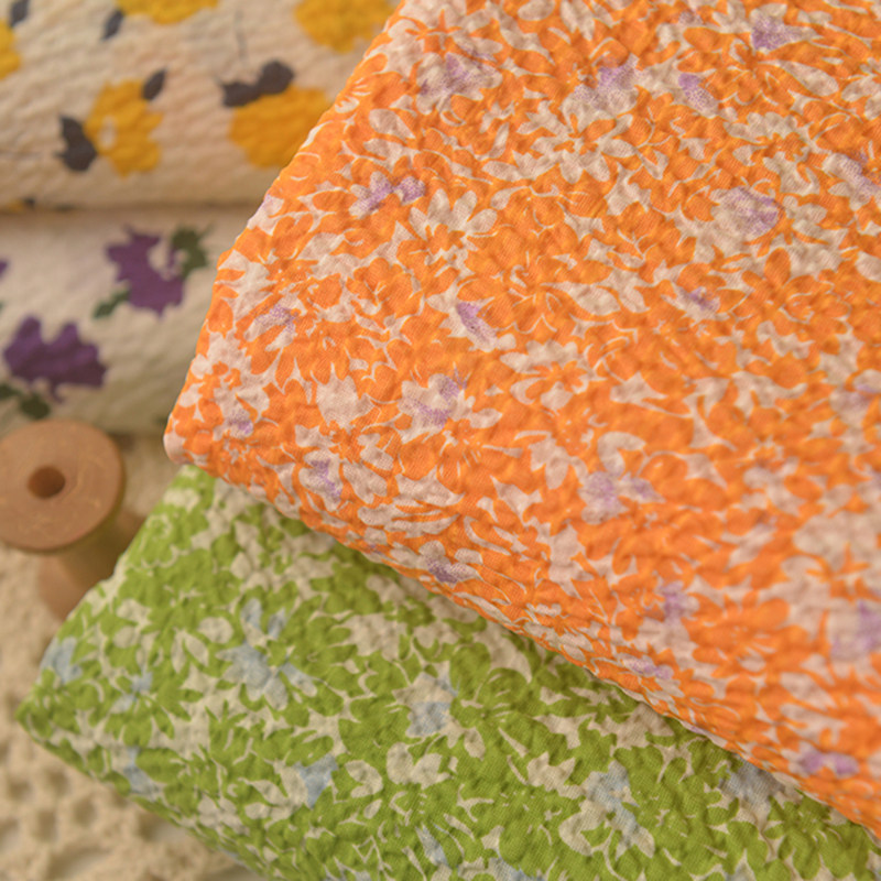 盐缩褶皱泡泡花棉布  衬衫旗袍娃衣童装连衣裙原创衣服装桌布面料