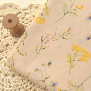 新中式米黄小清新花枝60支府绸棉 春夏上衣衬衫连衣裙服装布面料