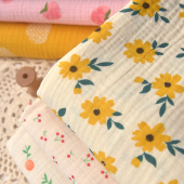 睡裙面料 宝宝服装 绿叶小黄花泡泡双层纯棉布料 连衣裙制衣童装