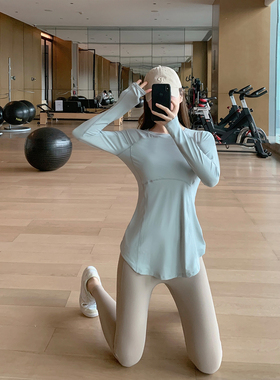Byu run 长袖运动速干瑜伽服女中长款修身健身服休闲跑步上衣T恤