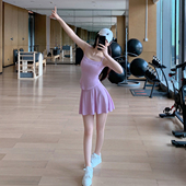 Byurun新款 女高腰速干百褶网球裙两件套 辣妹瑜伽吊带背心运动套装