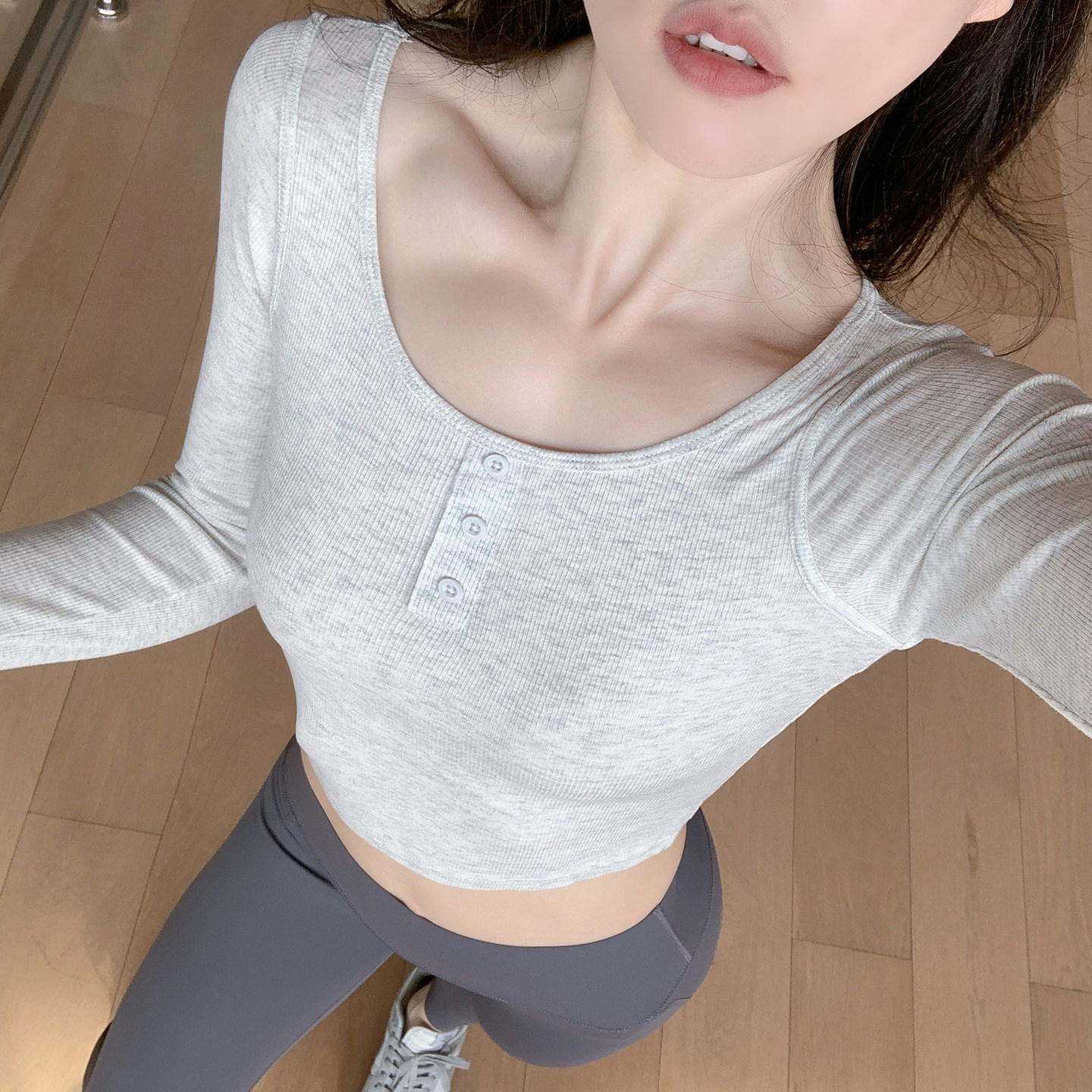 Byu run 新款三颗扣长袖螺纹圆领运动T恤女速干透气修身健身上衣,运动/瑜伽/健身/球迷用品,瑜伽t恤,淘宝优惠券,粉丝福利购,淘宝优惠卷