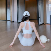 两件套 女高腰提臀瑜伽裤 Byurun新款 水滴拼纱美背瑜伽背心运动套装