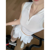 修身 运动背心女短款 速干瑜伽上衣 半拉链Polo领拉链无袖 Byurun新款