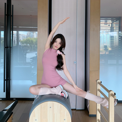 Byurun新款高领无袖粉色瑜伽连体服女速干普拉提训练服短裤连体衣