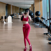 女拼色层叠瑜伽长裤 美背背心瑜伽套装 两件套 撞色一体式 Byurun新款