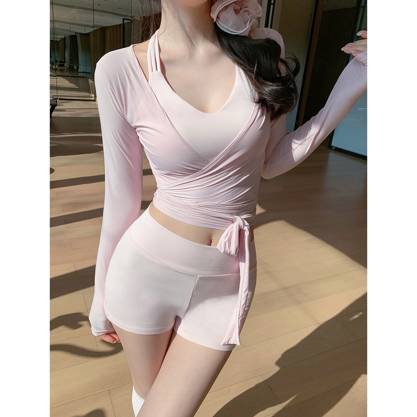 Byurun 新款绑带长袖瑜伽长袖T恤女普拉提训练罩衫健身瑜伽服上衣,运动/瑜伽/健身/球迷用品,瑜伽t恤,淘宝优惠券,粉丝福利购,淘宝优惠卷