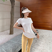 跑步速干运动上衣修身 Byu 遮臀瑜伽服女短袖 中长款 显瘦健身服 run