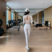 run 女高腰健身裤 新款 三角美背瑜伽服运动套装 两件套 拼纱长袖 Byu