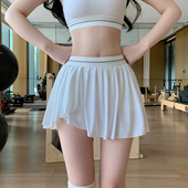 Byurun新款 高腰羽毛球训练速干百褶裙 不对称裙摆运动半身短裙薄款