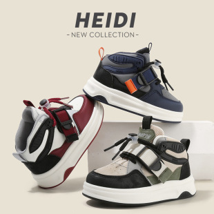 儿童运动鞋2025春秋男童休闲板鞋高帮女童面包鞋多巴胺宝宝老爹鞋