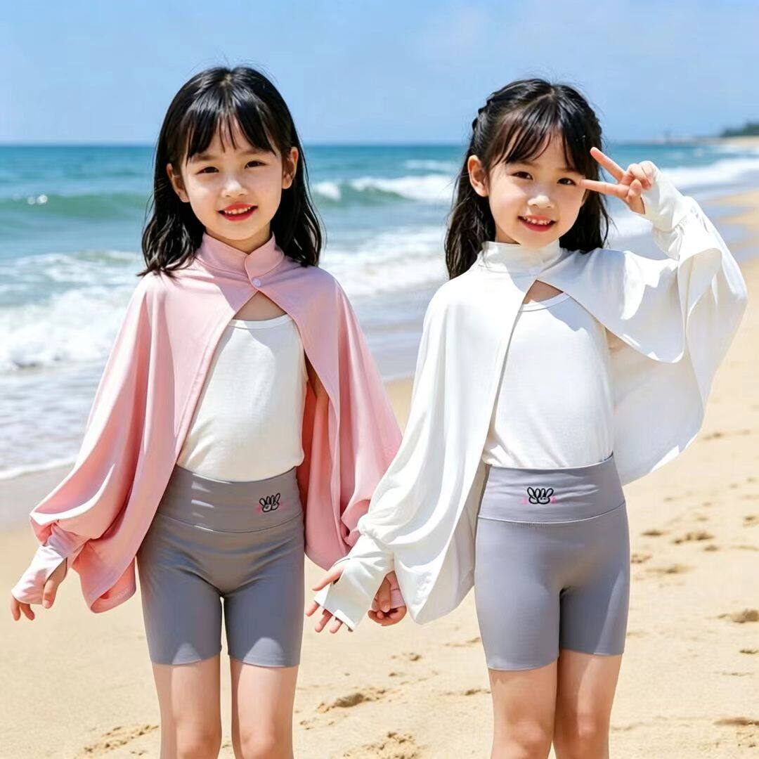 女童夏季薄款透气立领防晒斗篷