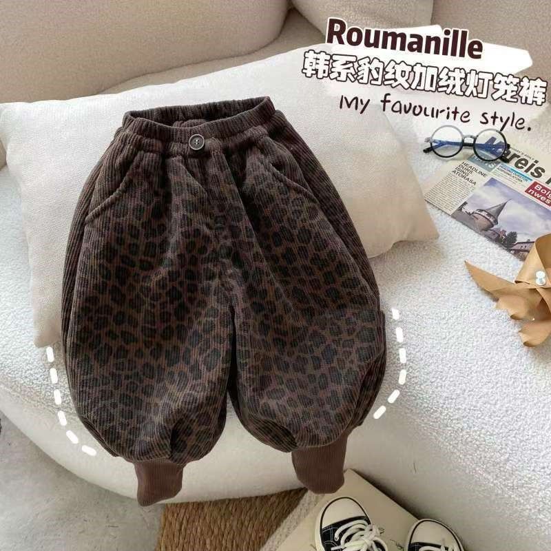 男童灯芯绒裤子2025秋冬新款1岁宝宝加绒豹纹束脚裤婴儿冬装棉裤3
