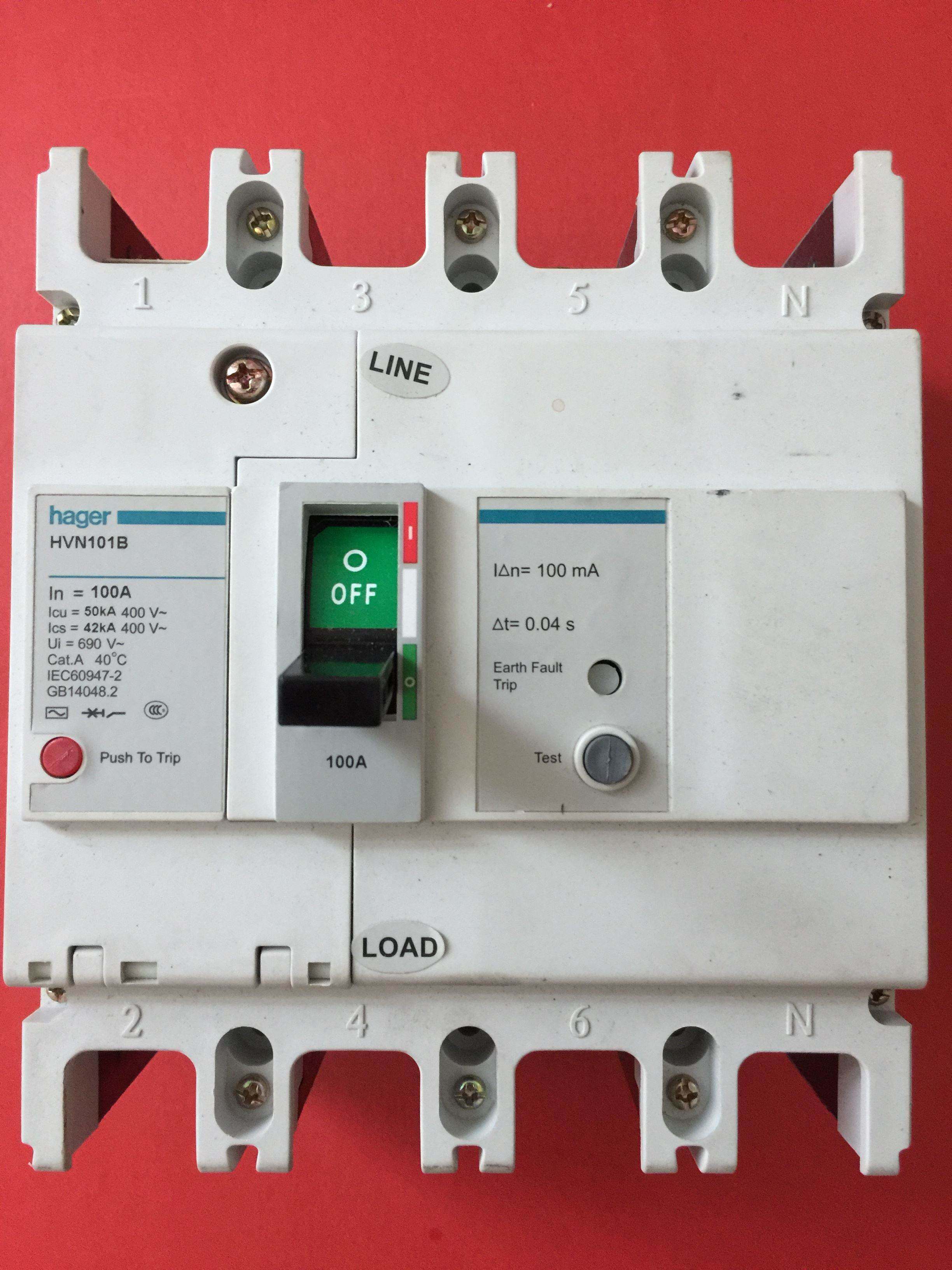 hager/海格4p100a漏电保护断路器h250v空气开关hvn101b 100ma议价