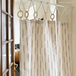 HEGALY 小白茶慵懒质感门帘隔断帘亚麻条纹设计款透光不透人半帘