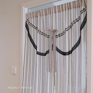 HEGALY 复古黑蕾丝慵懒条纹分片门帘隔断帘小窗帘棉质浪漫蝴蝶结
