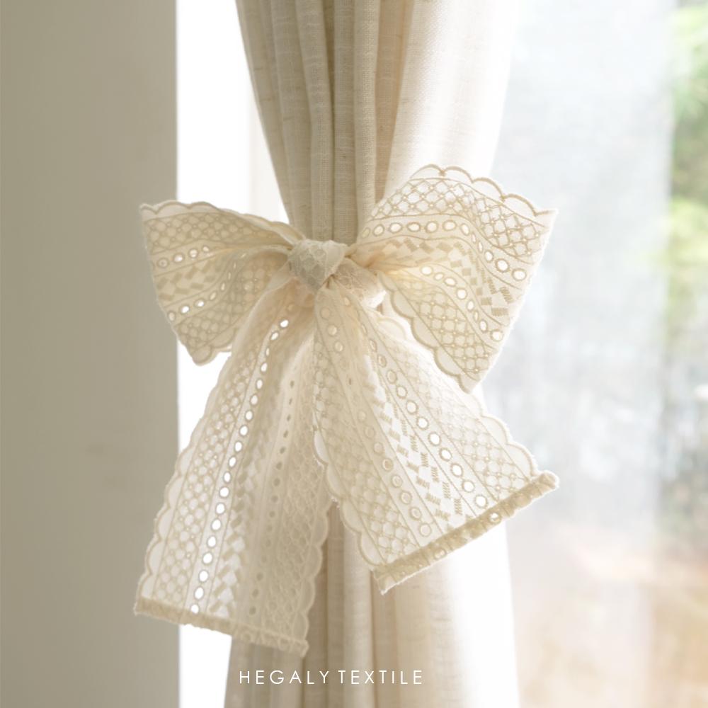 文艺浪漫窗帘绑带温柔米色绣花