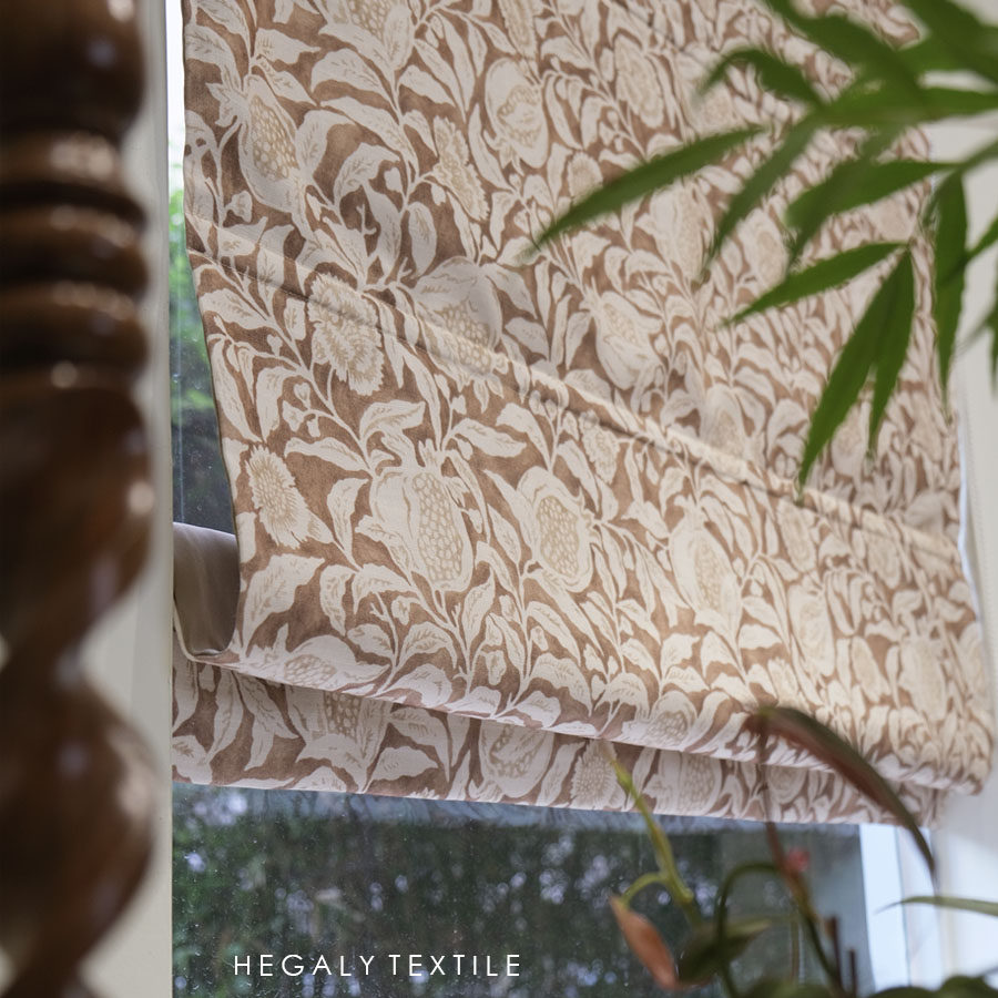 hegaly 石榴印花巧克力色罗马帘升降帘棉麻遮光窗帘复古美式定制