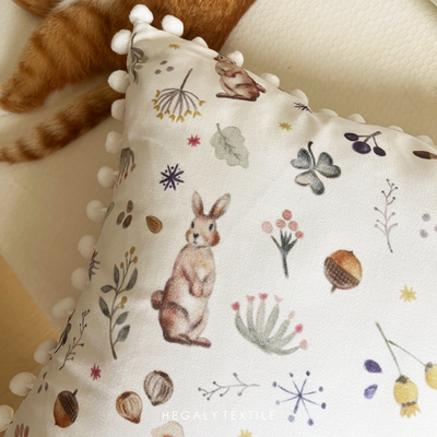 小兔森林可爱棉麻抱枕印花