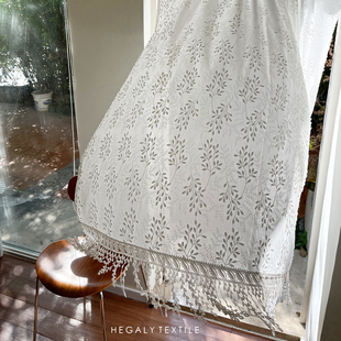 HEGALY 春叶灵动摇曳白色门帘窗帘棉布隔断刺绣清新复古浪漫穿杆