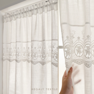 HEGALY 韩系复古白棉麻质地窗纱帘门帘隔断帘浪漫小窗帘透光半帘