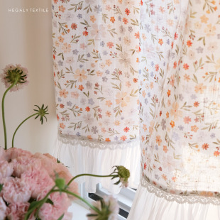 HEGALY 饰厨房透光可爱韩系 芙蔓小碎花印花半帘小窗帘橱窗装