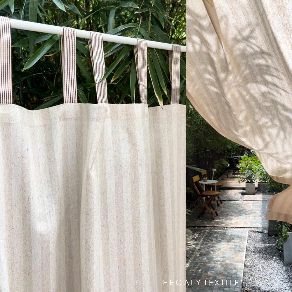 中古风复古米卡其色条纹吊带门帘