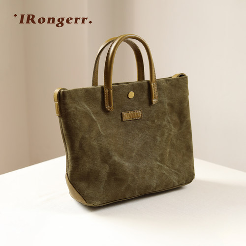 IRongerr复古水洗帆布小托特包女
