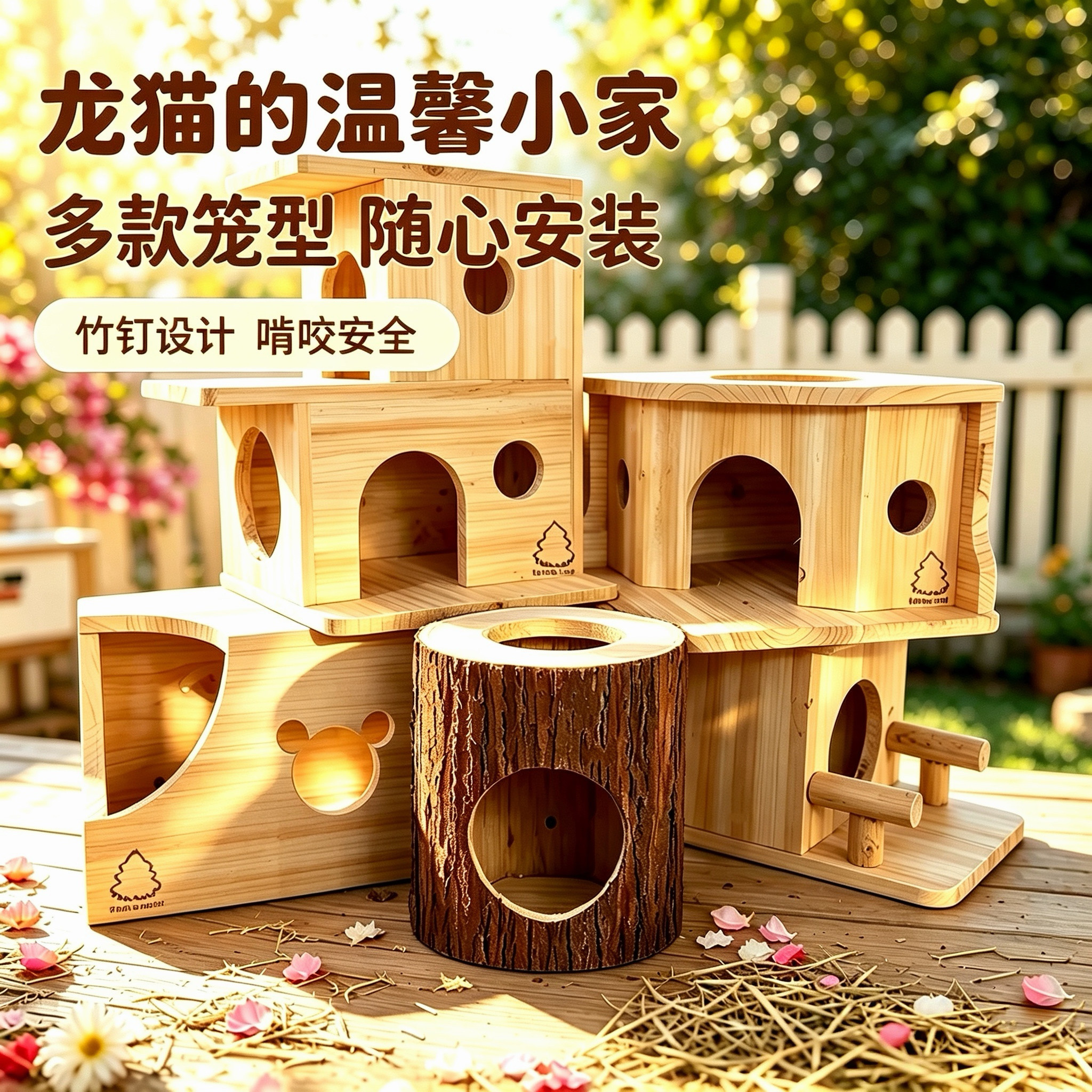 小宠全竹钉木窝木屋龙猫松鼠豚鼠杉木躲避窝笼子柜笼通用小宠家具