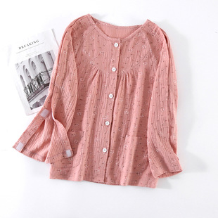 魔术贴护理服女士袖子开口衬衫 住院患者病号服 手臂能开输液上衣