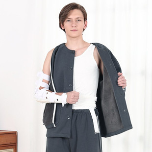 高档病号上衣男士 开口拉锁保暖衣理疗服 骨折外套加厚透析患者衣袖