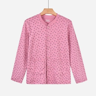 老年人保暖内衣女单件上衣纯棉对门棉毛衫妈妈开衫对襟打底衫散口