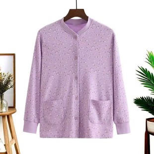 老人开胸内衣纯棉收口对门保暖上衣 老太太棉毛衫带扣子婆婆汗衫