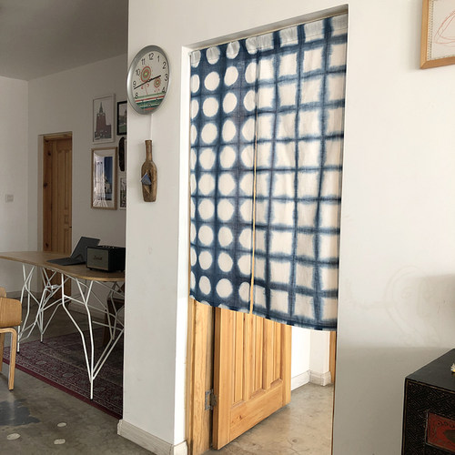 |▋本事|▋LZ09 手工扎染蓝染棉麻AB款半遮光门帘 半帘 85x120cm