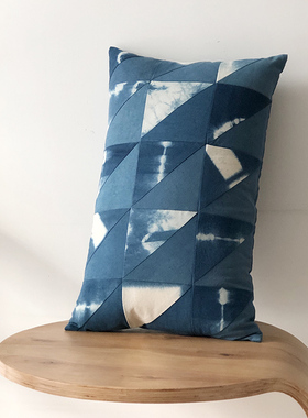 |▋本事|▋手工扎染蓝染棉布拼布 抱枕 靠枕 腰枕 45x45cm BZ44