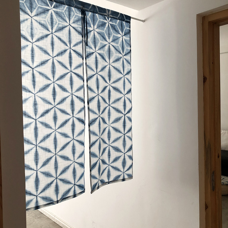 |▋本事|▋LZ08手工扎染蓝染棉麻中式半遮光门帘 半帘 85x120cm