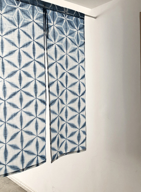 |▋本事|▋LZ08手工扎染蓝染棉麻中式半遮光门帘 半帘 85x120cm